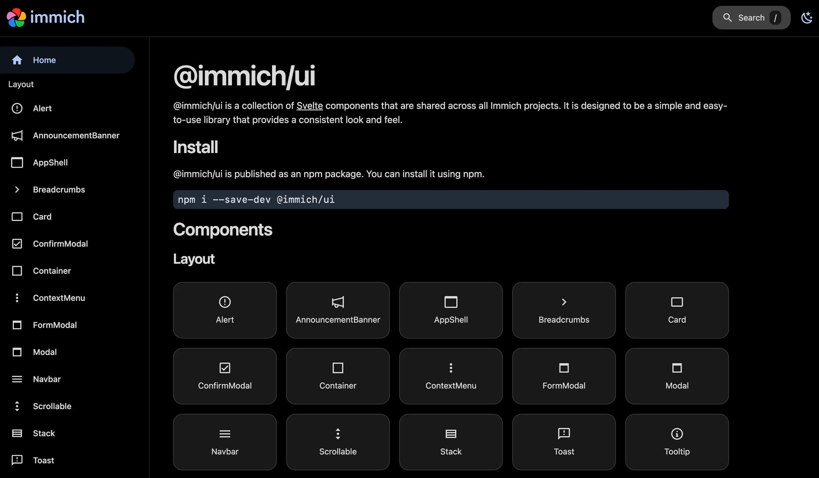 immich ui library page
