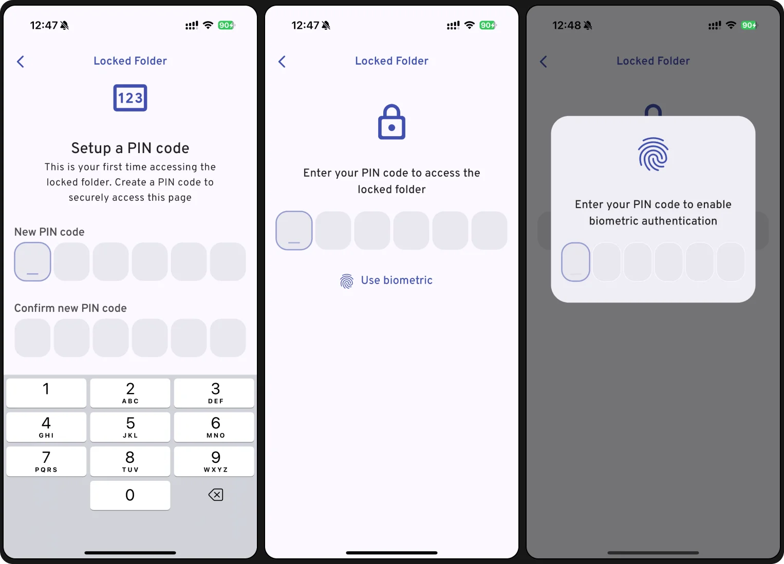 Pin code creation for locked view