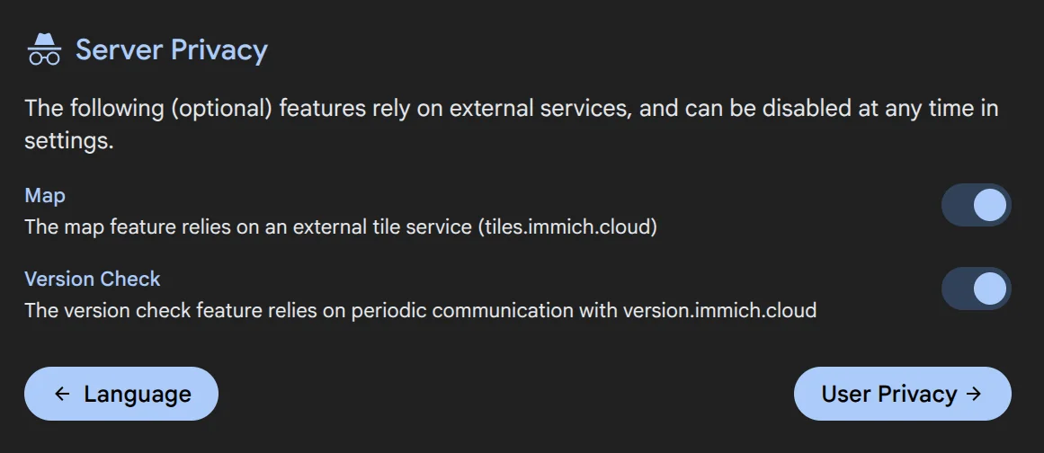 Server privacy onboarding card