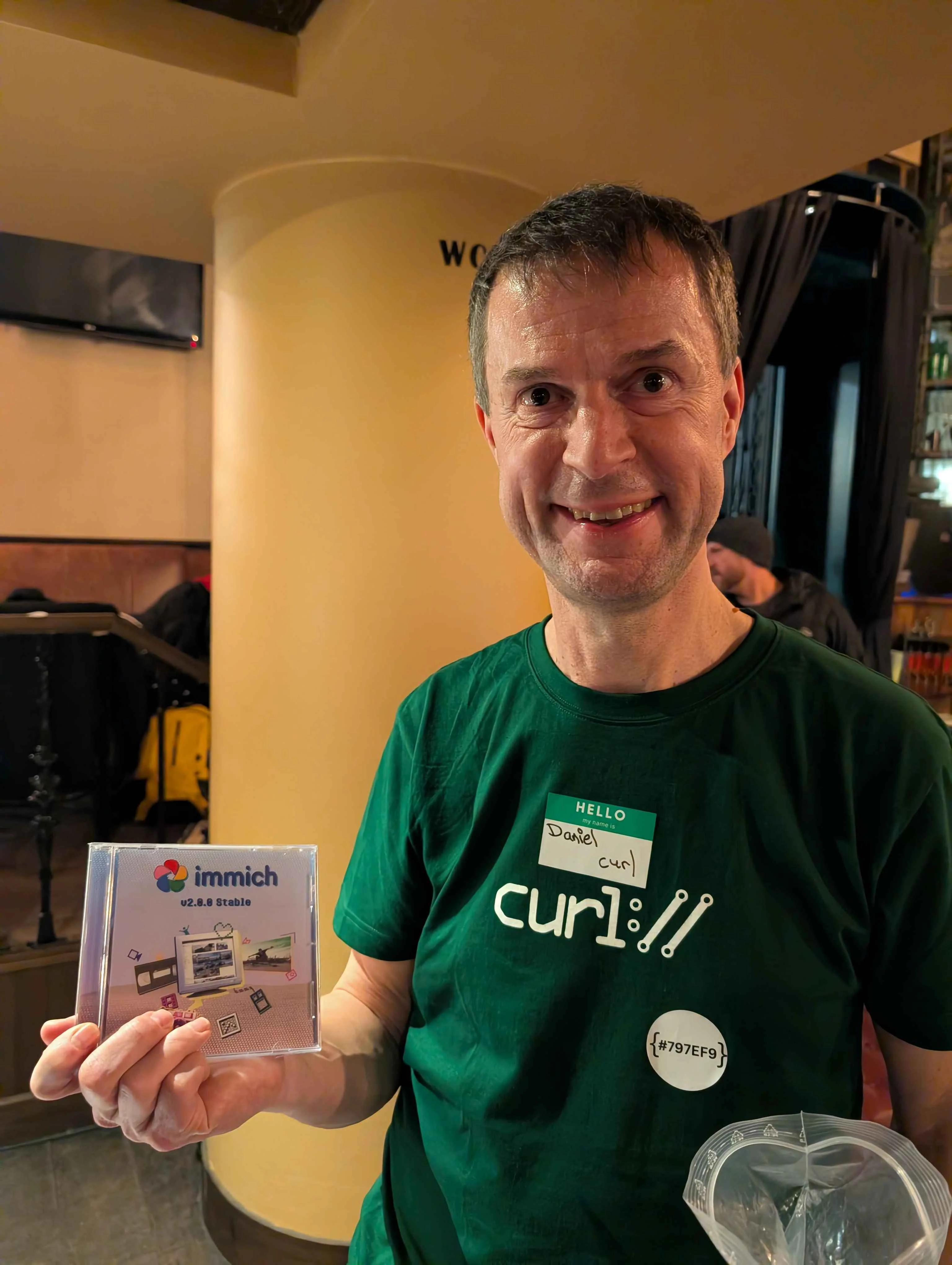 While the team was at FOSDEM 2026, we met Daniel Stenberg (creator of curl) and gave him a retro DVD! 