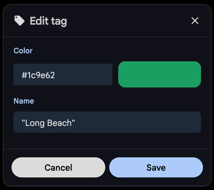 Edit tag modal showing that the name can also be edited now