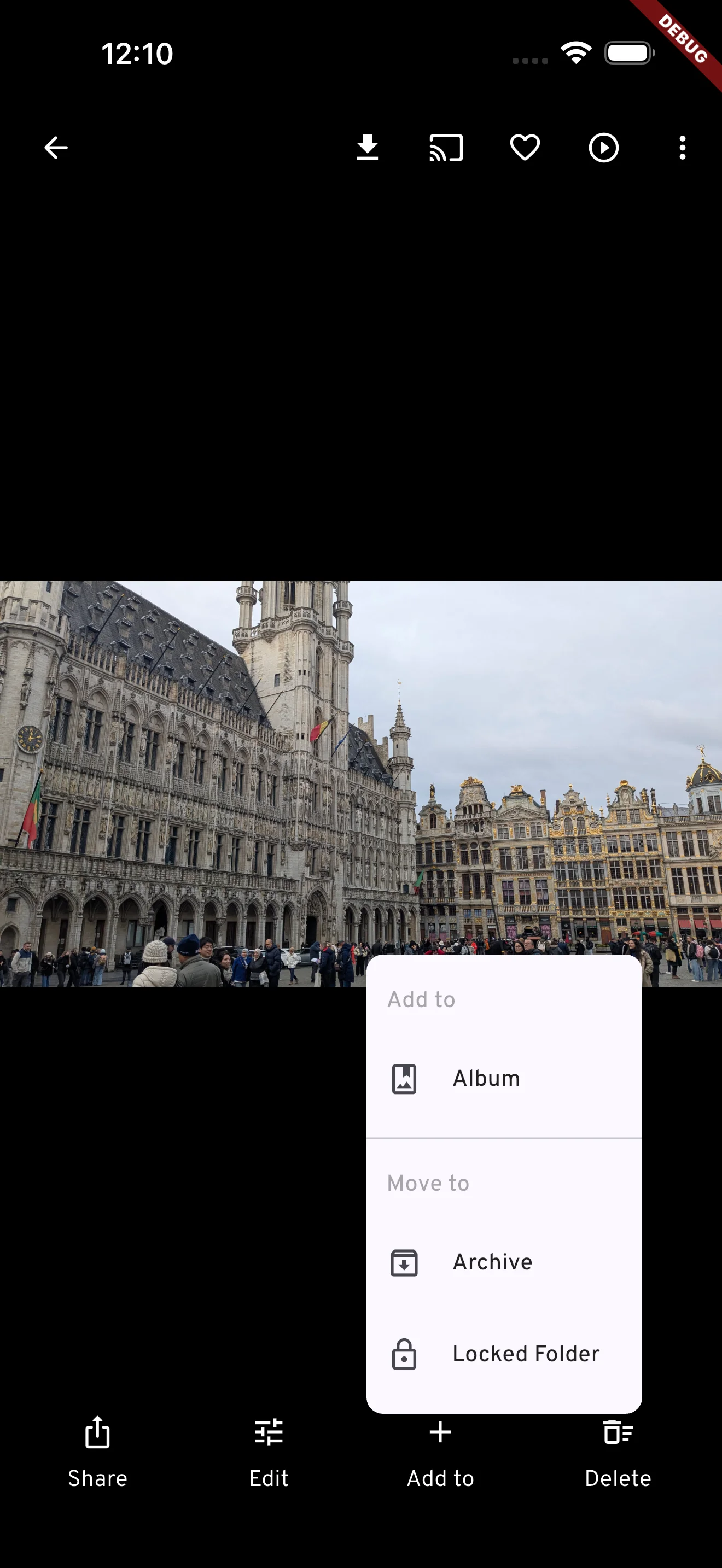 Tapping the "Add to" button presents a menu to add/move an asset
