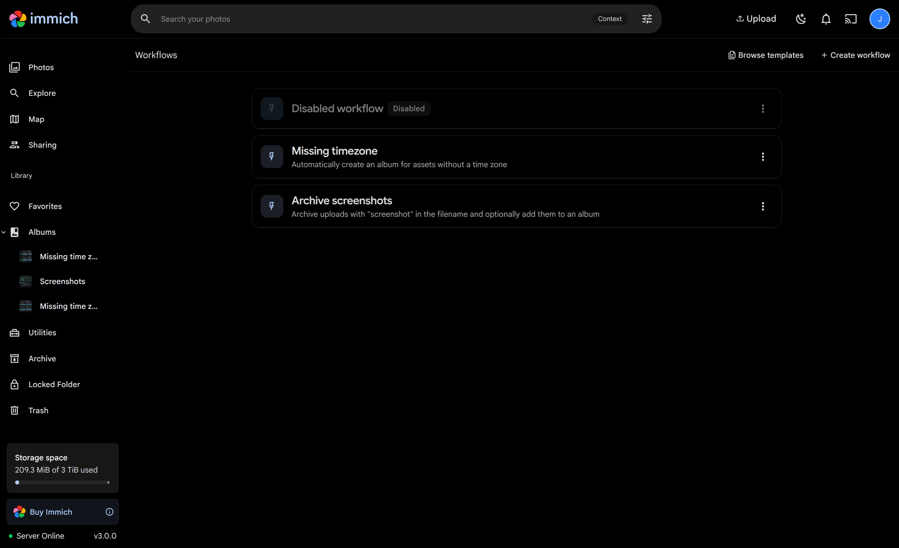 Workflow page with a few example workflows
