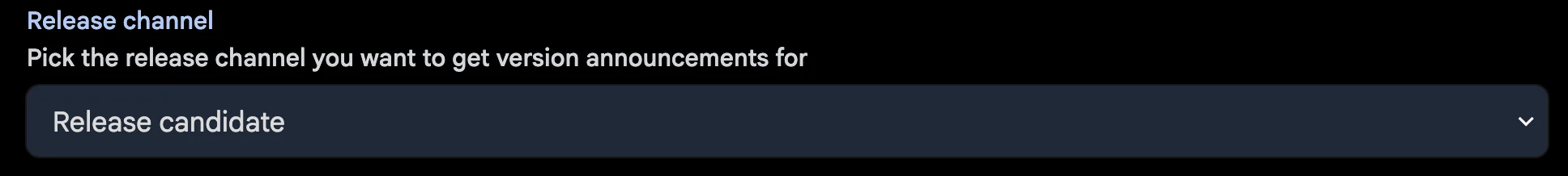 The system settings with an option to select the release candidate channel