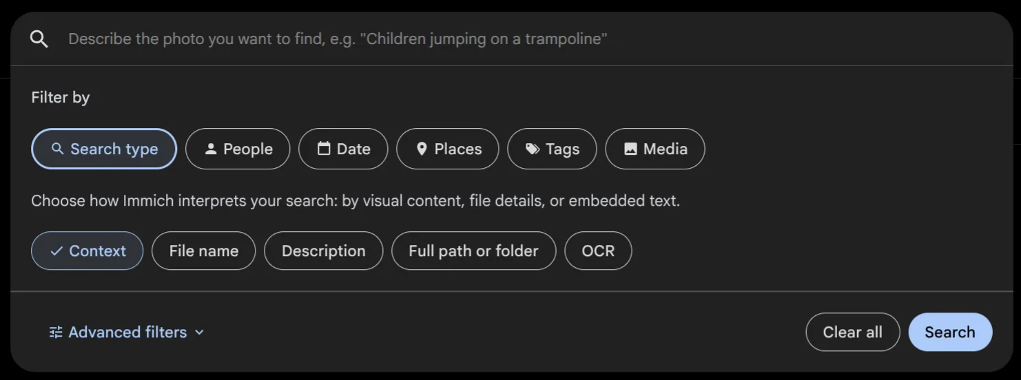 New search modal for Immich (web)