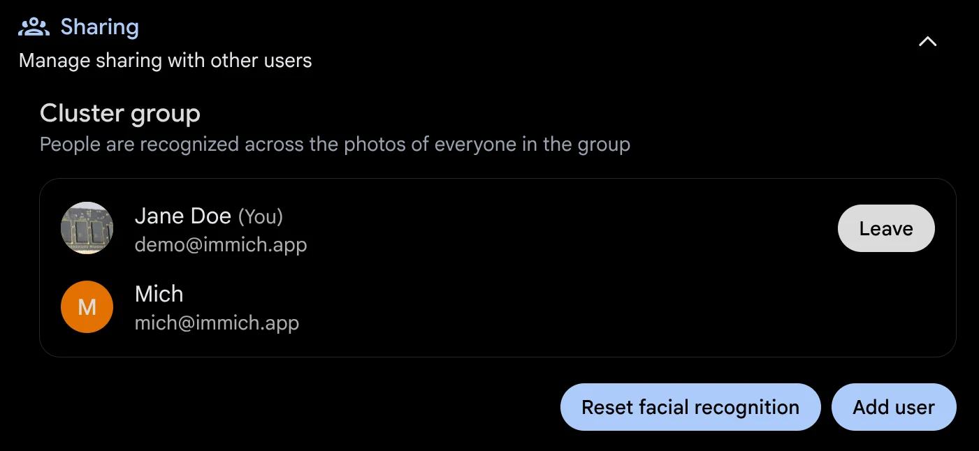 Cluster group user settings