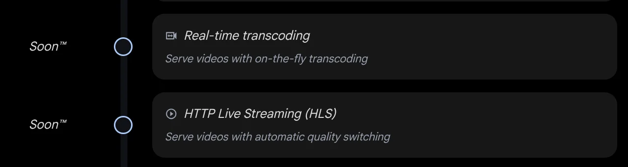 Real-time transcoding and HTTP live streaming items from the roadmap