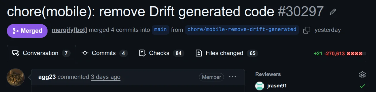 Remove over 270,000 lines of drift generated code