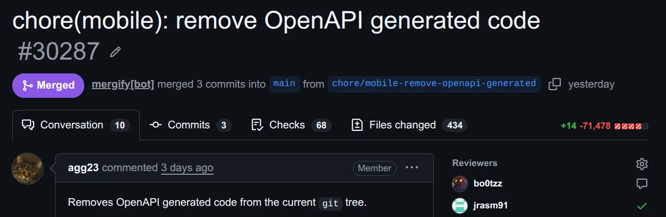 Remove over 70,000 lines of Open API generated code