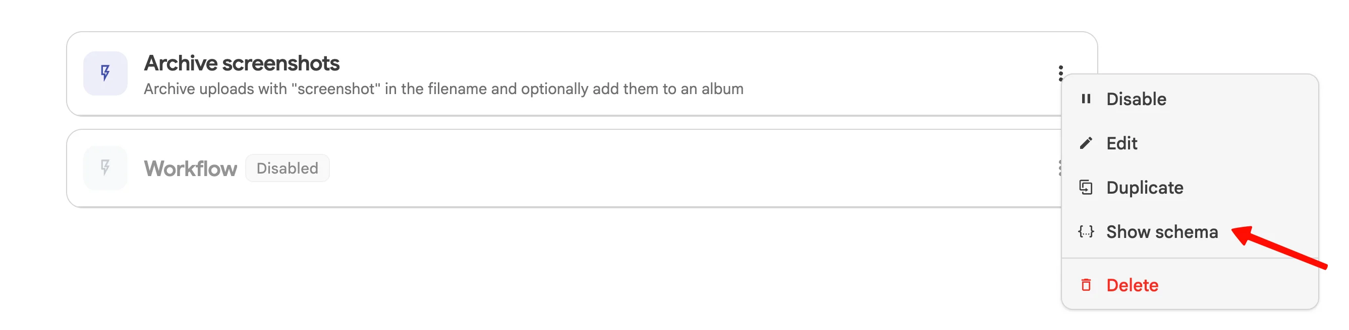 Show workflow schema