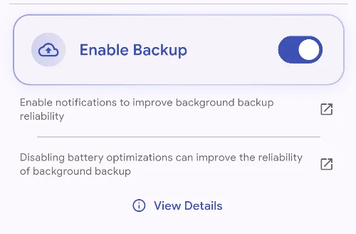 Enable backup option on mobile