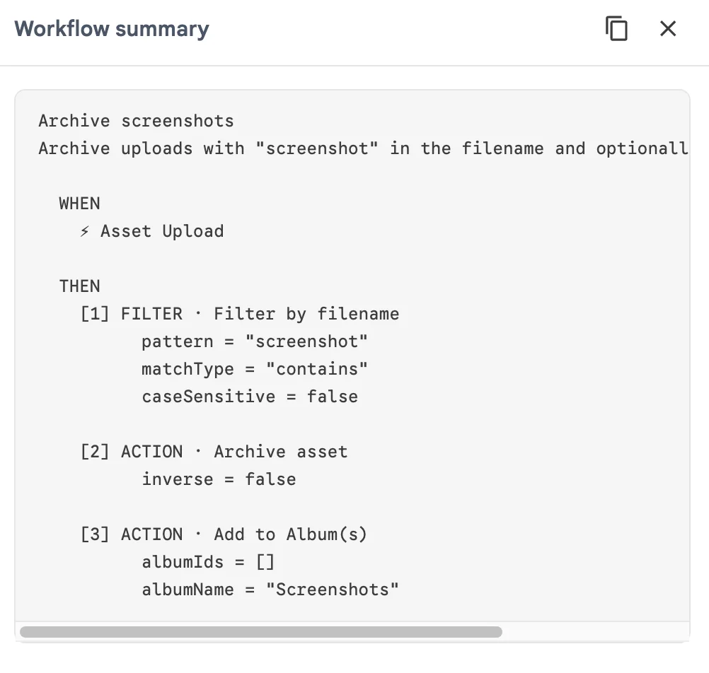 Workflows summary in text