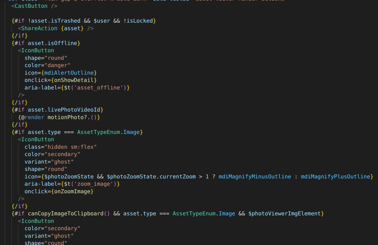 Asset navigation component before changes